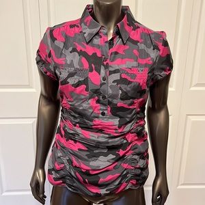 MICHAEL Michael Kors Silk Pink Camouflage Rouched Blouse Size 12P
